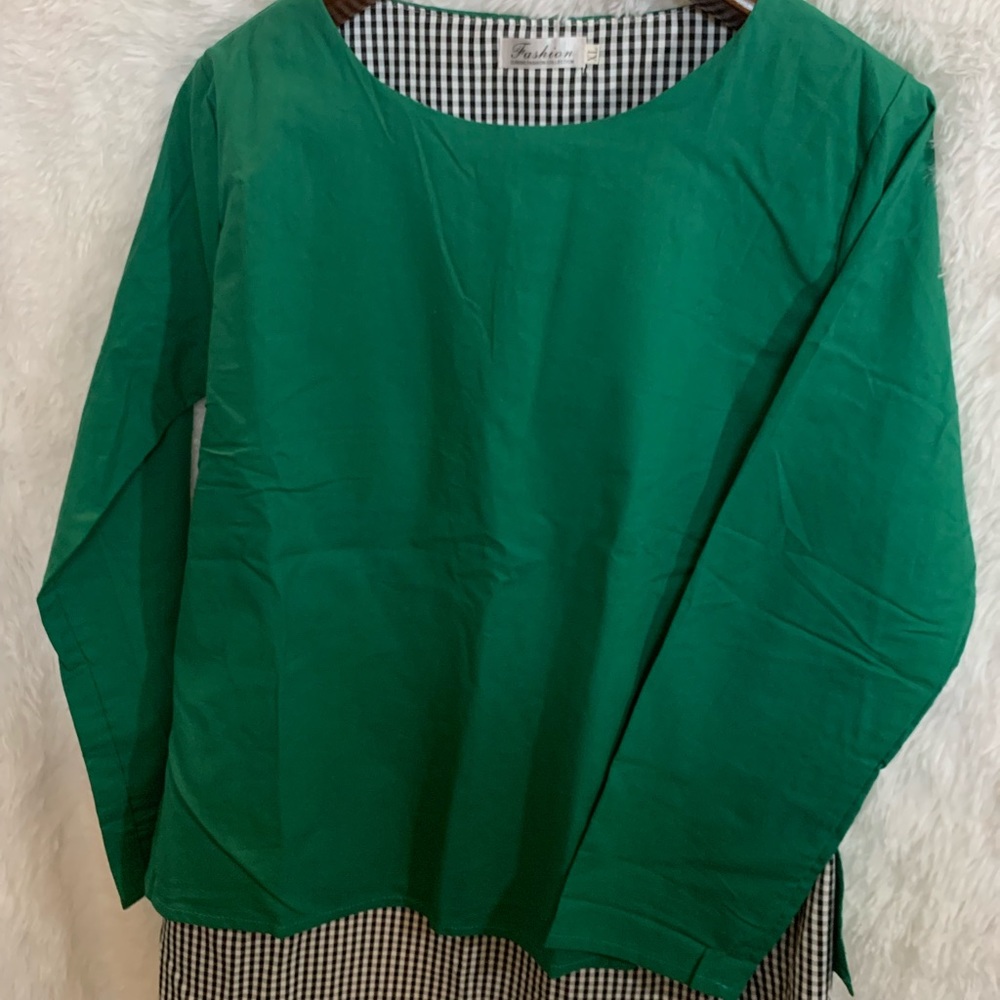 Classic Fashion Collection Womens Tunic Green Check Long Sleeve Button XL 1026